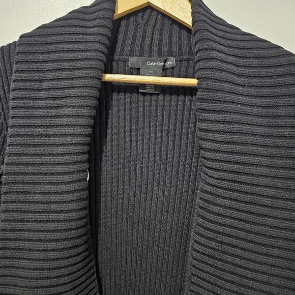 Calvin Klein Jeans - Cardigan Sweater Ribbed Wrap Knit - Size L - Black - Picture 4 of 7